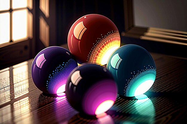 Bunte Glaskugeln leuchten durch das Licht und erzeugen farbenfrohe, wunderschöne Licht- und Schatteneffekte