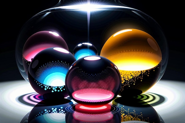Bunte Glaskugeln leuchten durch das Licht und erzeugen farbenfrohe, wunderschöne Licht- und Schatteneffekte