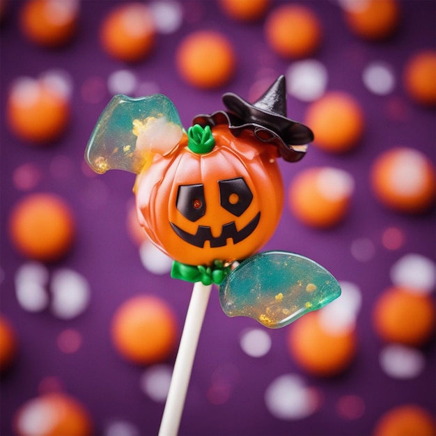 Foto bunte, heimgesuchte halloween-figur auf lollipop-collage, ai generiert