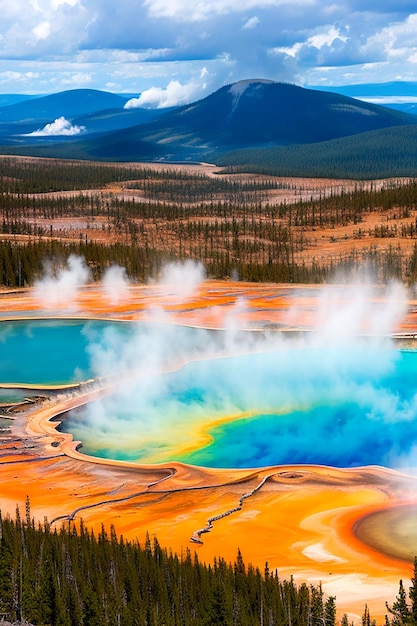 Bunte heiße Quelle Yellowstone Nationalpark Wyoming USA Aigenerated