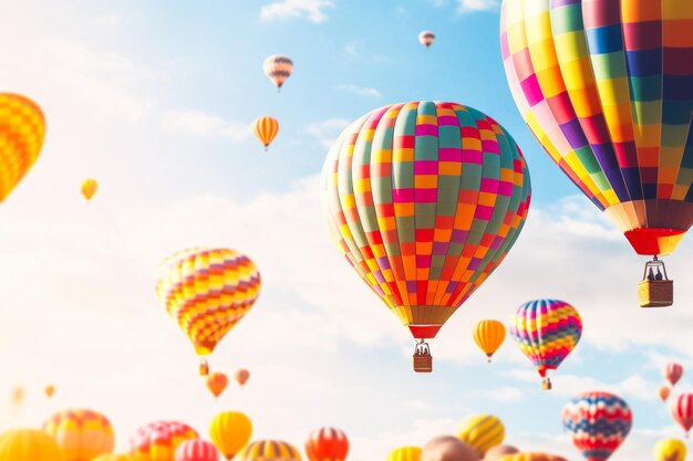 Bunte Heißluftballons fliegen