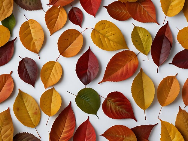 bunte Herbstblätter auf einem knusprigen weißen Hintergrund generativ ai