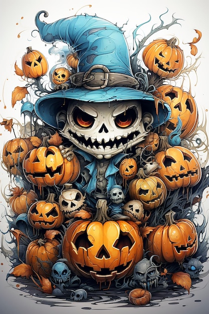 Bunte Illustration des Halloween-Piratenlebens, Piratenschiffschädel, Schwert, inspirierend und niedlich