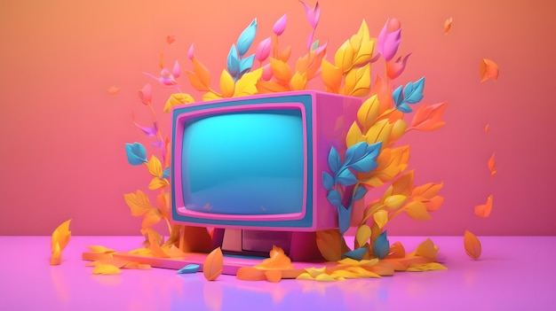 Bunte Illustration des Retro-TV-Empfängers Generative KI