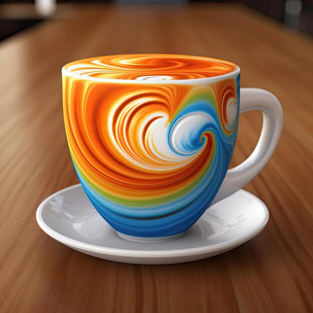 Bunte Kaffeetasse auf dem Holztisch