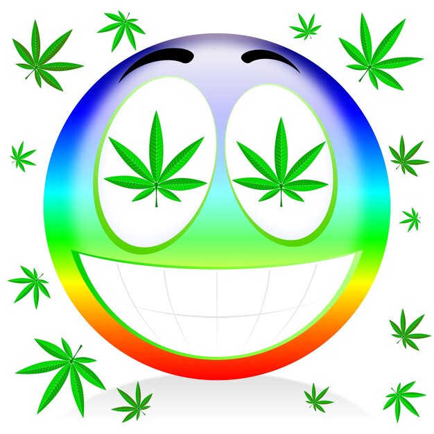 Bunte Karikaturillustration des glücklichen Regenbogenmarihuana-Emoticons
