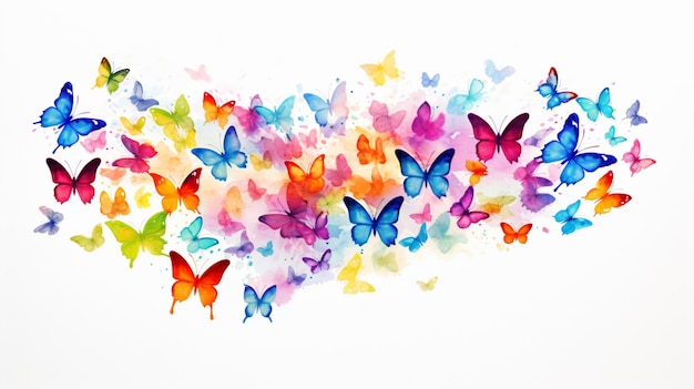 Bunte kleine Schmetterlings-Aquarellillustration auf weißem Hintergrund AI-generierte Kunst