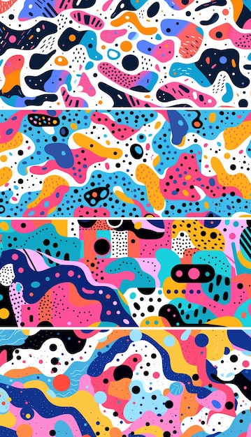 Bunte Linie Doodle nahtlose Set mehrfarbige abstrakte Memphis-Formen nahtlos