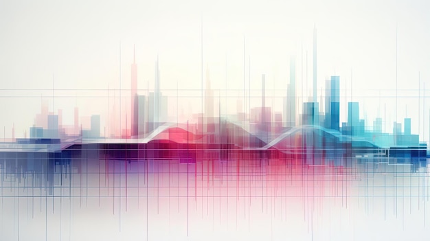 Bunte Linien auf einigen dünnen Balken im Stil der Datenvisualisierung verschwommener Formen