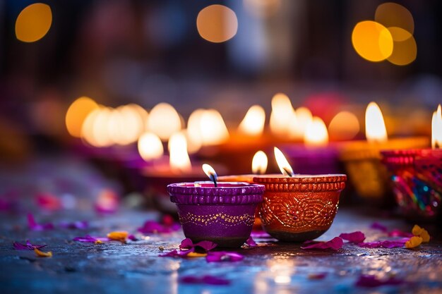 bunte Öllampe auf hellem Bokeh-Hintergrund Happy Diwali Tapete