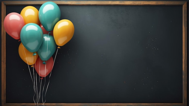 Bunte Luftballons auf Tafelhintergrund mit Kopierraum Zurück zur Schule