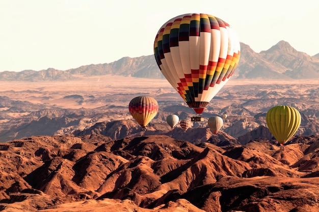 Bunte Luftballons, die über den Mondtalberg fliegen. Afrika. Namibia.