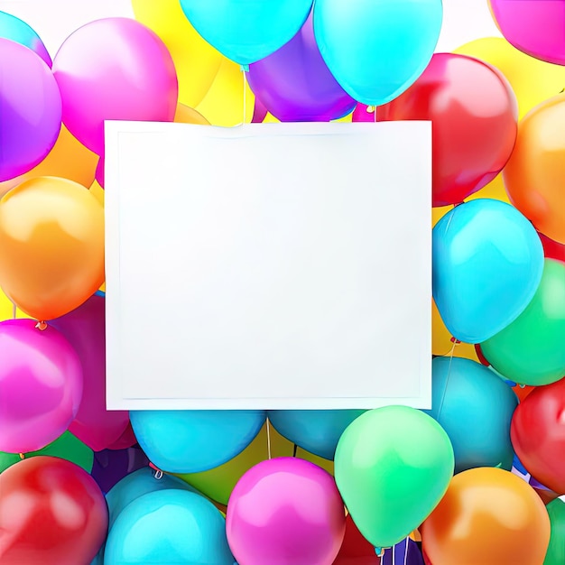 Bunte Luftballons mit leerem Banner mit generativer KI