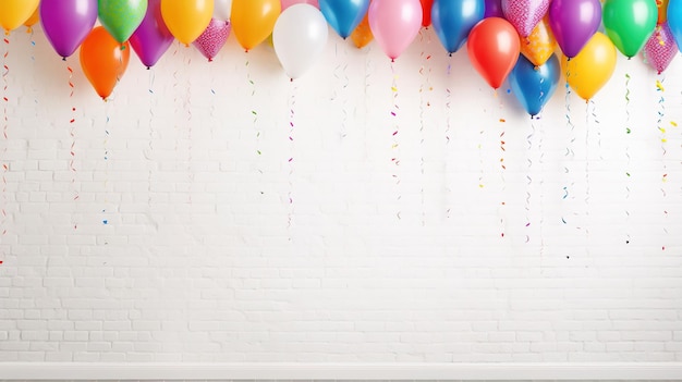 Bunte Luftballons und Konfetti. Bunte Partyballons mit Konfetti, KI-generiert