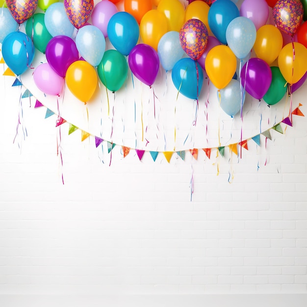 Bunte Luftballons und Konfetti. Bunte Partyballons mit Konfetti, KI-generiert