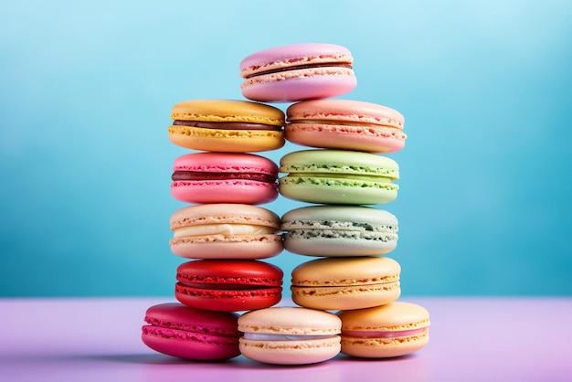 Bunte Macarons auf pastellfarbenem Hintergrund
