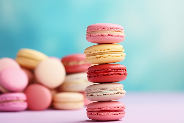 Bunte Macarons auf pastellfarbenem Hintergrund