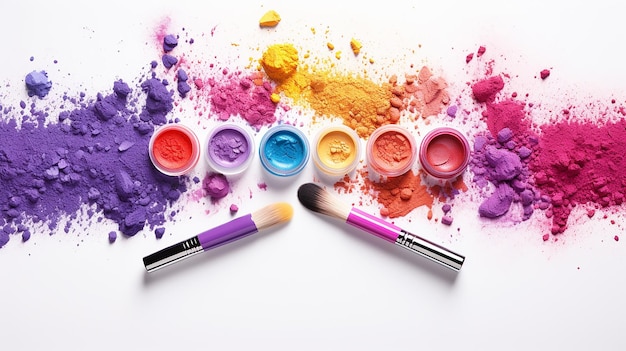 Bunte Make-up-Profikosmetik auf weißem Hintergrund