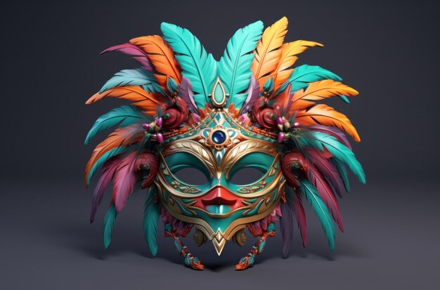 bunte Maske mit Federn und anderen Dekorationen