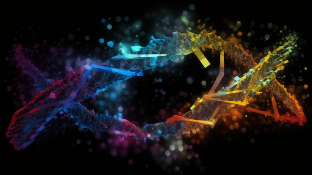 Bunte menschliche DNA steht umgeben von einer von der KI erzeugten DNA-Struktur