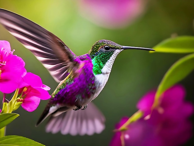Bunte Nahaufnahme der fliegenden Kolibri-Naturschönheit