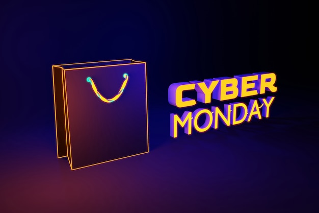 Foto bunte neon-einkaufstasche des cyber monday