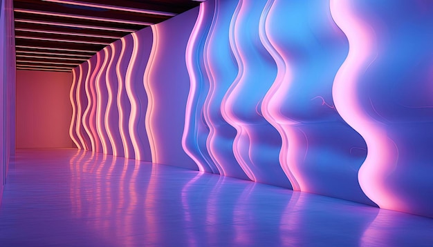 bunte Neonlichter werden in einem abstrakten rosa und blauen Korridor im Stil des Lichts gemalt
