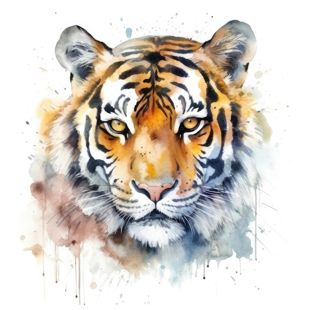 Bunte orangefarbene Tiger-Wildtier-Aquarellillustration auf weißem Hintergrund