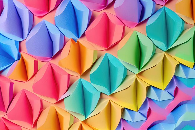 Bunte Origami-Ausschnitte, kreatives künstlerisches Konzept für die Dekoration