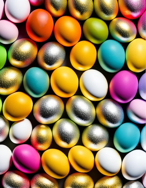 Foto bunte ostereier auf einem flachen hintergrund frohe ostern