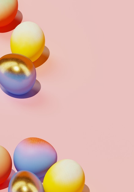Foto bunte ostereier auf rosa hintergrund. 3d-rendering-illustration.