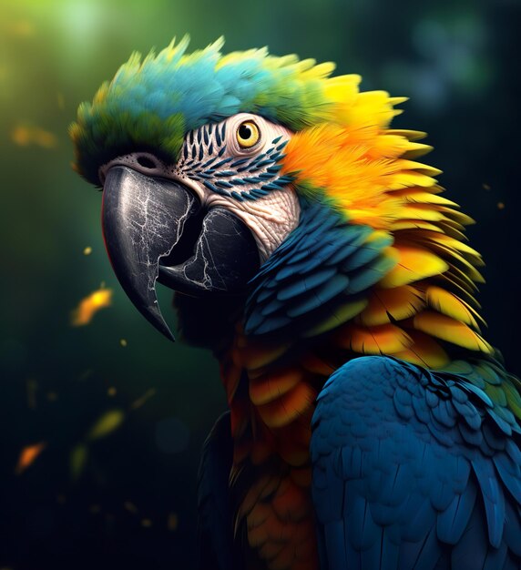 Bunte Papageienkopf-Nahaufnahme auf Grün
