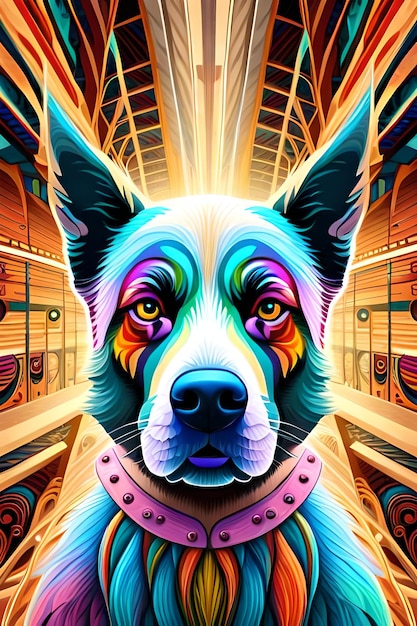 Bunte psychedelische 3D-Kunst des Hundes