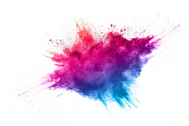Foto bunte puderexplosion auf weißem hintergrund