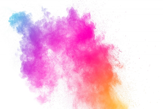 Bunte pulverexplosion. pastellfarbenstaubpartikel spritzen.