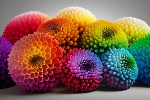 Bunte regenbogenfarbene Chrysanthemen Illustration AI Generative