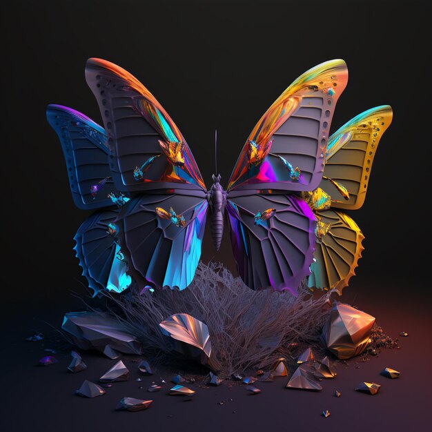 bunte Schmetterlinge sitzen auf einem Haufen zerbrochener Stücke