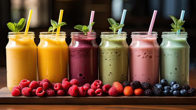 Bunte Smoothies auf hellem Hintergrund