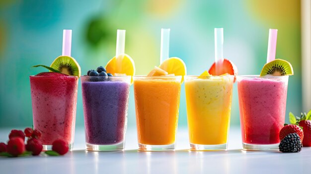 Bunte Smoothies auf hellem Hintergrund