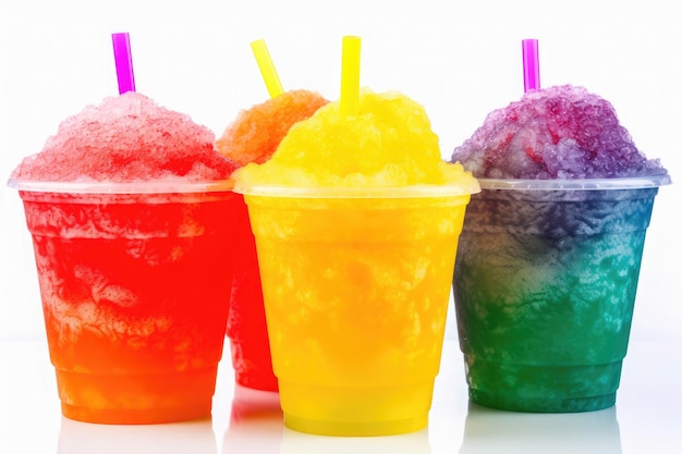 Bunte Sommer-Slushies isoliert auf weißem Hintergrund AI generativ