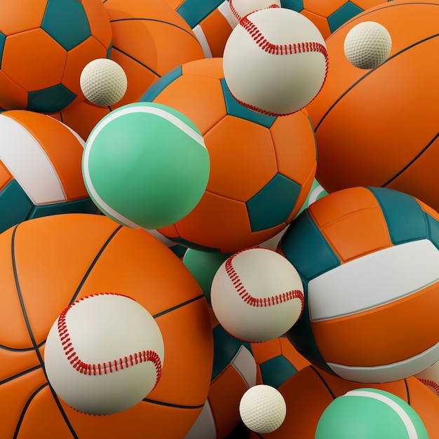 Bunte Sportbälle 3D rendern Minimalistische Illustration modernes Design isoliertes Objekt