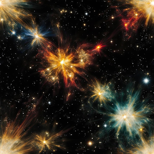 Bunte Starbursts und kleine Sterne im Weltraum gefliest
