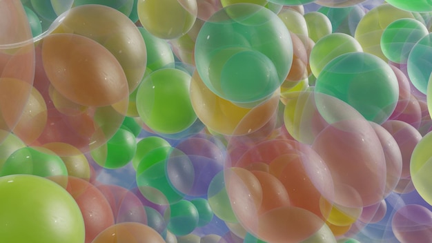 Bunte transparente Luftballons fließen in der 3D-Darstellung der blauen Himmelswolke