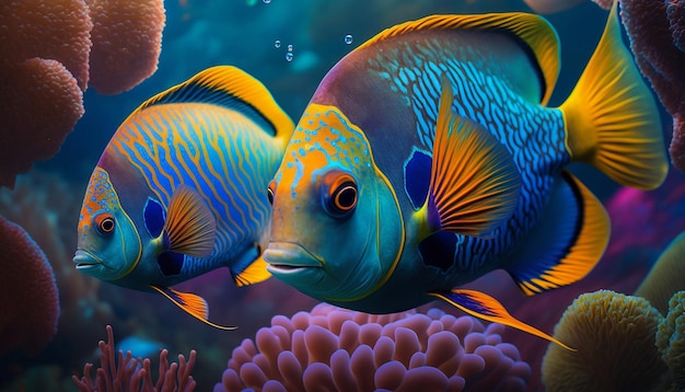 Bunte tropische Fische Unterwasserbild Ai generierte Kunst