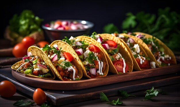 Bunte und köstliche Tacos mit Rindfleisch und frischem Gemüse Generative AI