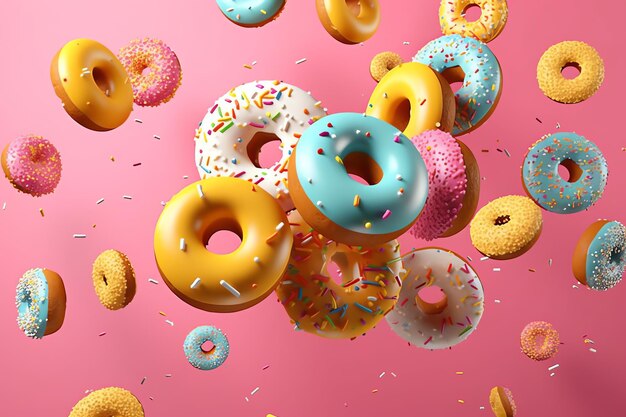 Bunte und leckere verschiedene Donuts mit bunten Zuckerstreuungen köstliches Dessert Donuts Hintergrund