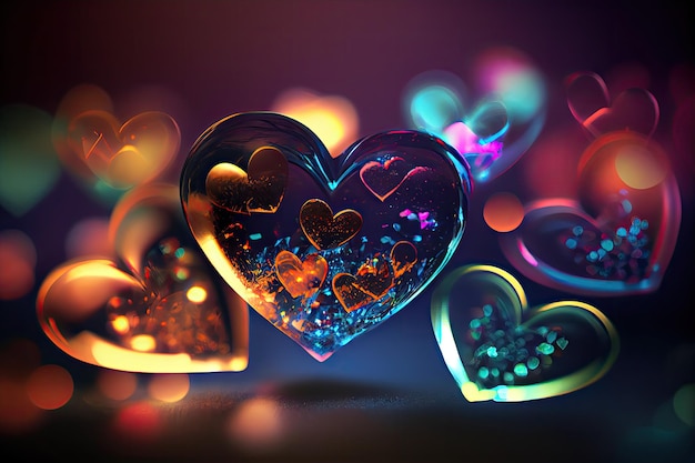 Bunte Valentine Hearts mit Bokeh-Effekt-Hintergrund