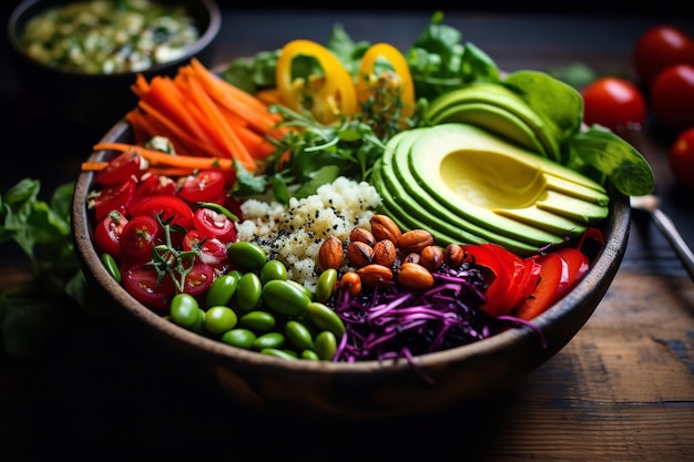 Bunte vegane Buddha Bowl mit frischem Gemüse