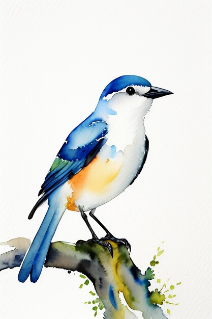 Bunte Vogel-Tier-Tapeten-Hintergrundillustration im Aquarell-Tintenstil, die auf einem Ast steht