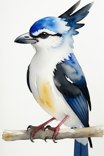 Foto bunte vogel-tier-tapeten-hintergrundillustration im aquarell-tintenstil, die auf einem ast steht